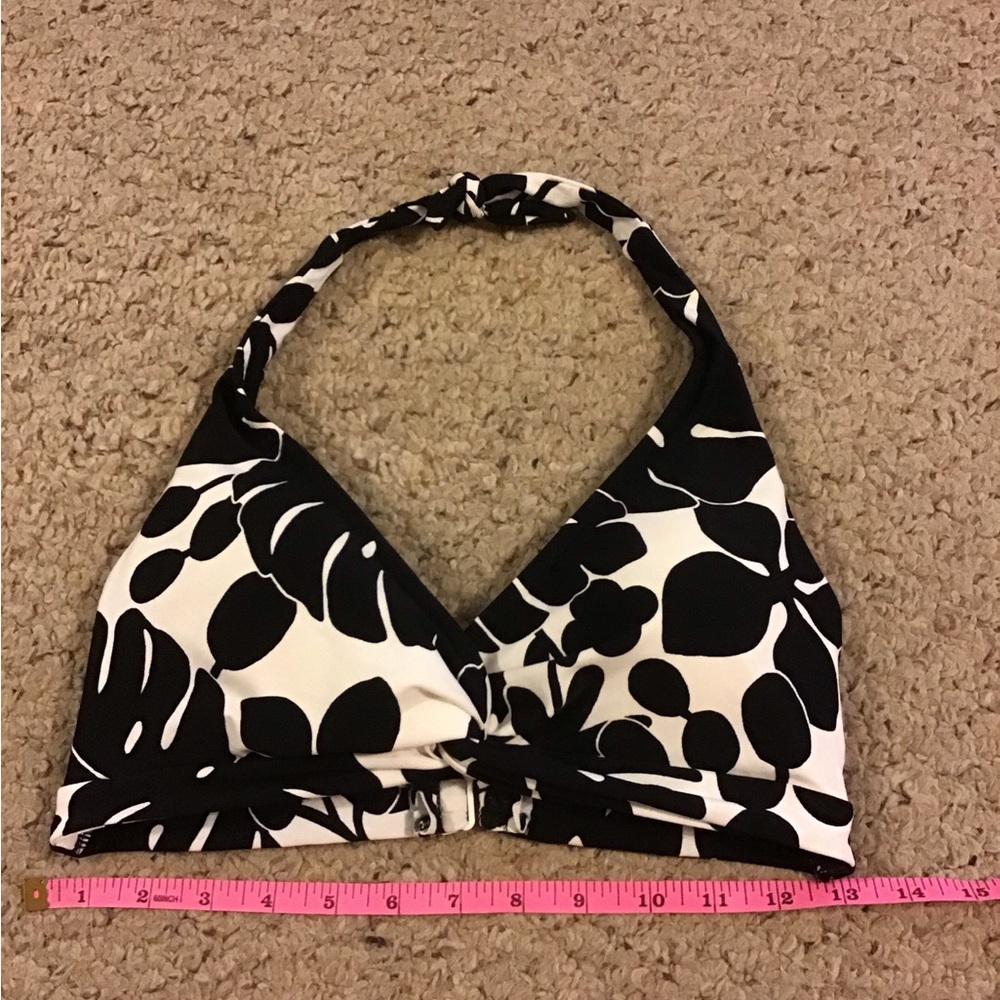KATE SPADE SZ S BLACK WHITE FLORAL BATHING SUIT TOP SWIM PADDED CUPS GUC